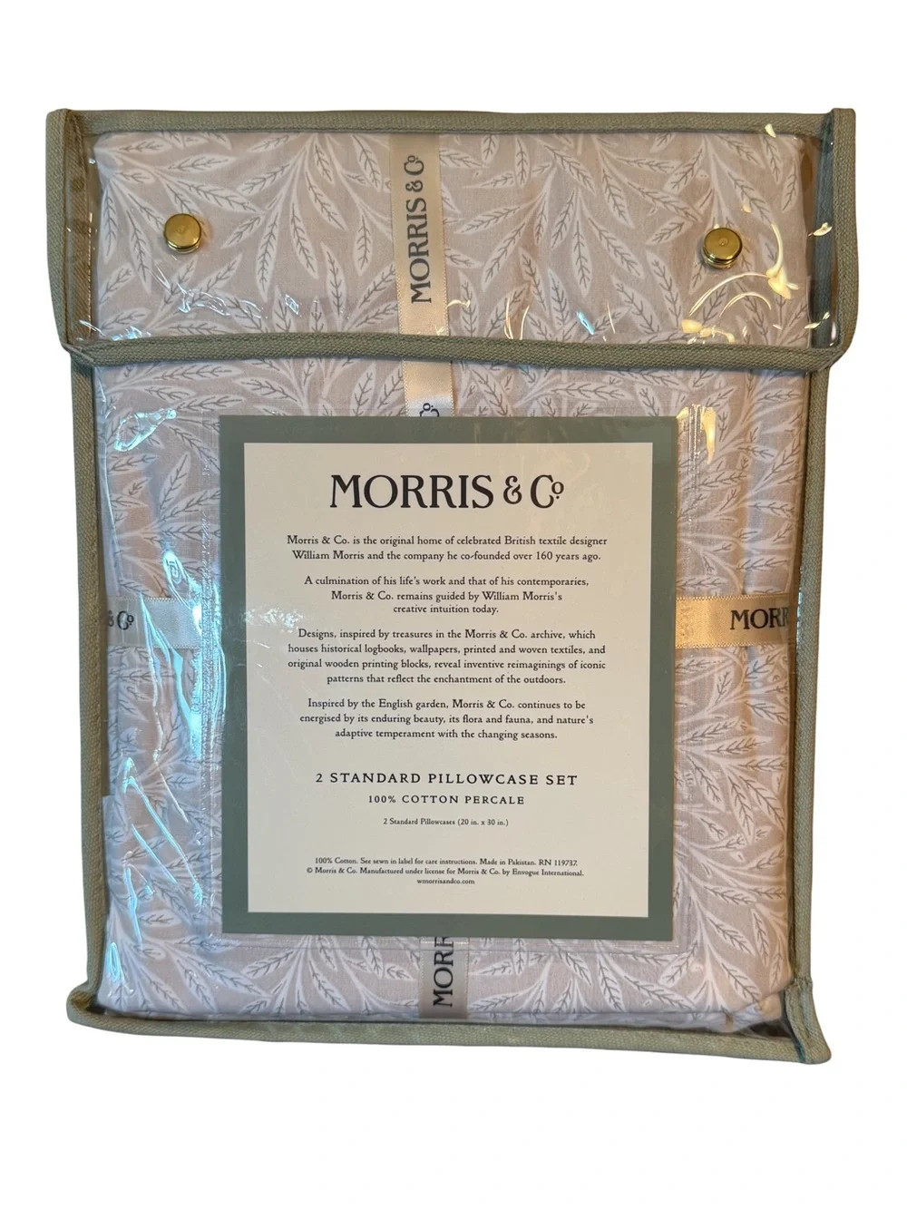 Morris & Co NWT Beige & Cream Botanical 2-Count Cotton Standard Pillowcase Set